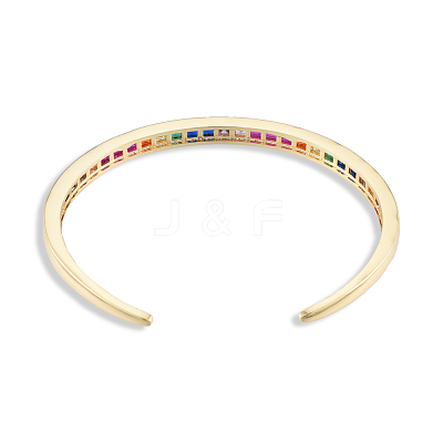 Colorful Cubic Zirconia Open Cuff Bangle BJEW-N014-009-1