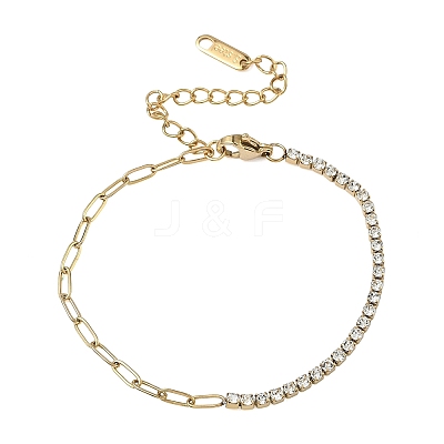 304 Stainless Steel Paperclip Chain & Rhinestone Cup Chains  Bracelets for Women BJEW-D456-06G-01-1