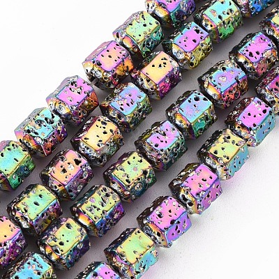 Electroplated Natural Lava Rock Beads Strands X-G-T114-71E-1