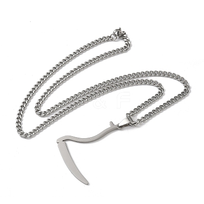201 Stainless Steel Grim Reape Scythe Pendant Necklaces LS-NJEW-H065-22P-1