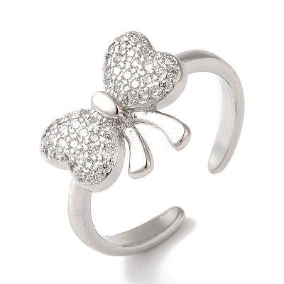 Bowknot Brass Micro Pave Clear Cubic Zirconia Open Cuff Rings for Women LS-RJEW-C098-03P-1
