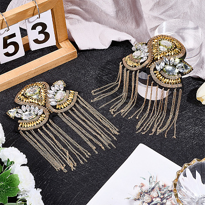 Flower Iron Chain Tassel with Rhinestone Epaulettes AJEW-WH20006-326B-G-1