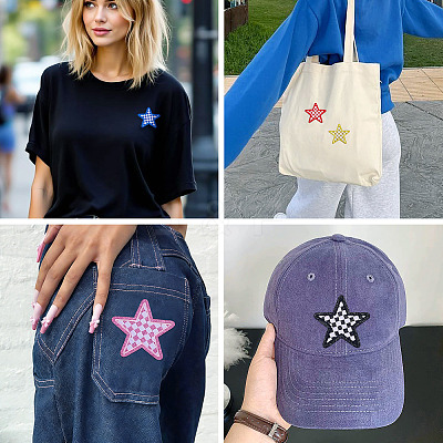 8Pcs 2 Styles Star with Lattice Computerized Embroidery Polyester Iron on/Sew on Patches PATC-TAC0001-28-1