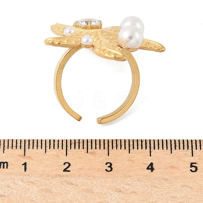 304 Stainless Steel Micro Pave Cubic Zirconia Plastic Pearl Cuff Rings RJEW-D310-02B-G-1