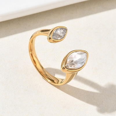 304 Stainless Steel Pave Clear Cubic Zirconia Cuff Open Rings for Women RJEW-F207-03D-G-1