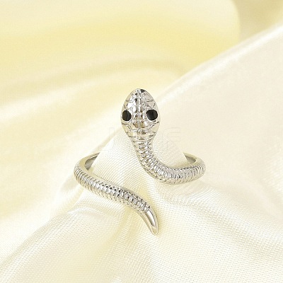 304 Stainless Steel Black Enamel Cuff Rings for Women RJEW-G338-05P-1