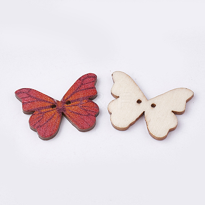 2-Hole Printed Wooden Buttons X-BUTT-S022-04-LF-1