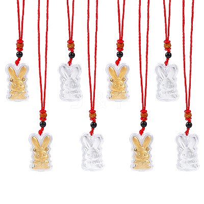 16Pcs 2 Colors Gold Foil Rabbit Pendant Necklaces Set with Red Ropes NJEW-CA0001-08-1
