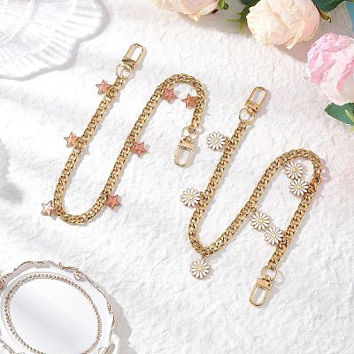 2Pcs 2 Styles Alloy Enamel Star Flower Charm 304 Stainless Steel Bag Decorative Chains FIND-JF00173-1