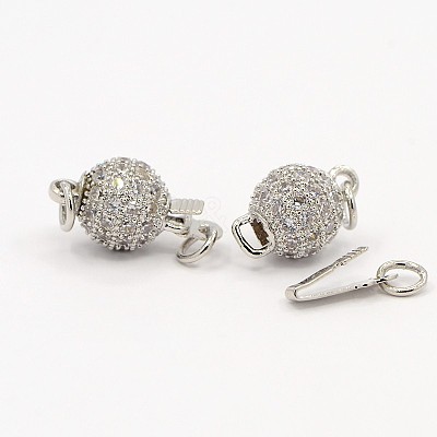 Round Brass Micro Pave Cubic Zirconia Box Clasps ZIRC-D027-02P-1