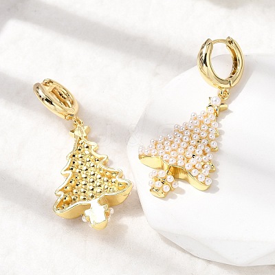 Christmas Brass Dangle Stud Earrings EJEW-L306-05G-1