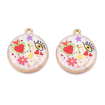 Printed Rack Plating Alloy Enamel Pendants ENAM-T020-02G-1