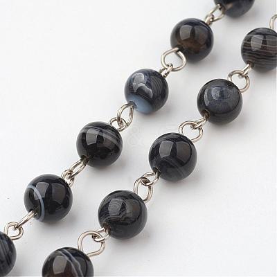 Natural Striped Agate/Banded Agate Handmade Beaded Chains AJEW-JB00251-04-1