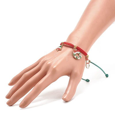 Christmas Wreath & Snowman & Snowflake Alloy Charm Braided Bead Bracelet for Women BJEW-JB08194-1