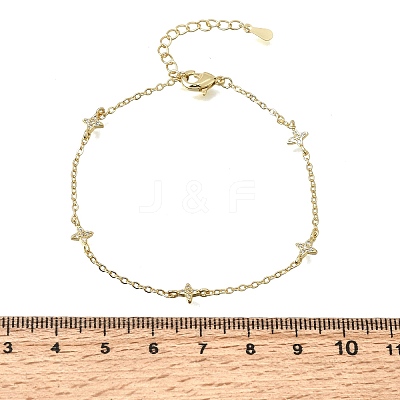 Brass Micro Pave Clear Cubic Zirconia Star Link Chain Bracelets KK-CBAED06-05G-1