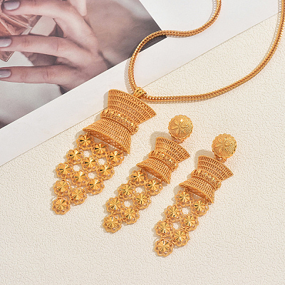Vintage Alloy Tassel Hollow Flower Earrings & Necklaces Sets for Women BI3296-1