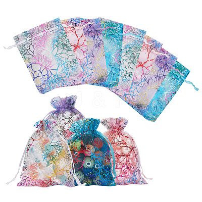 100Pcs 4 Colors Rectangle Lace Organza Drawstring Gift Bags OP-NB0001-15-1