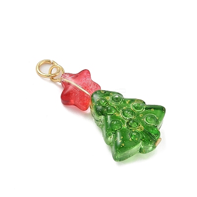 Christmas Tree Dyed & Heated Glass Pendants PALLOY-JF04391-1