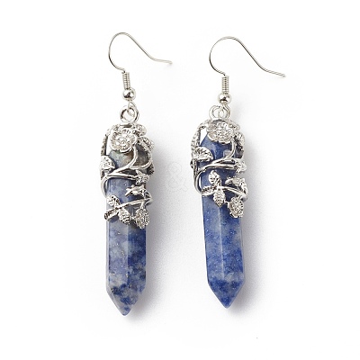Natural Blue Spot Jasper Bullet with Flower Dangle Earrings EJEW-G300-02P-13-1