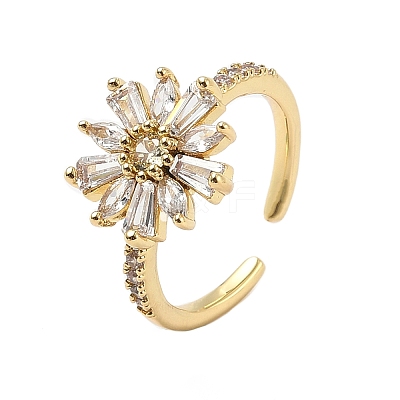 Flower Brass Micro Pave Cubic Zirconia Cuff Rings for Women RJEW-A069-01A-G-1