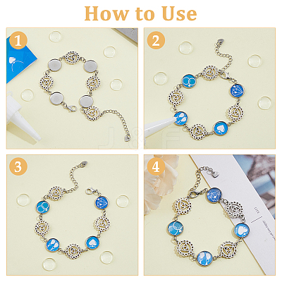10Pcs Flower 304 Stainless Steel Cabochon Setting Bracelets BJEW-DC00016-1