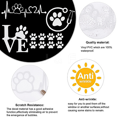 8 Sheets 4 Style Waterproof Heart & Bear Paw Pattern PET Car Decals Stickers STIC-GF0001-03B-1