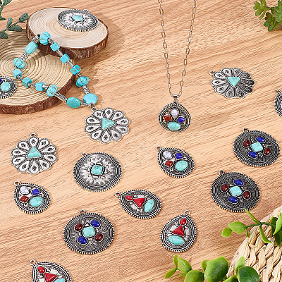 20Pcs 5 Styles Retro Alloy Pendants TIBEP-SC0003-58-1