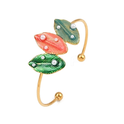 304 Stainless Steel Enamel Cuff Bangles for Women BJEW-A049-02A-G-1