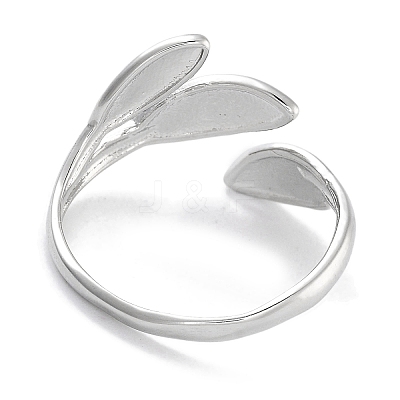 Leaf Rack Plating Brass Open Cuff Rings for Women RJEW-Z059-23P-1
