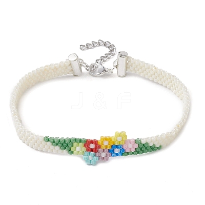 Flower Glass Seed Beads Beaded Bracelets BJEW-JB10706-1
