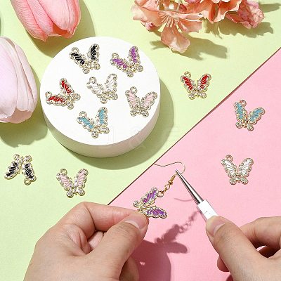 12Pcs 6 Colors Golden Alloy with Rhinestone Pendant FIND-CJ0001-79-1