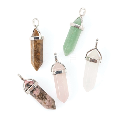 5Pcs 5 Style Natural Gemstone Pointed Pendants G-FS0001-26-1