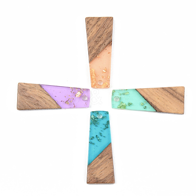 Transparent Resin & Walnut Wood Pendants RESI-S389-040A-B-1