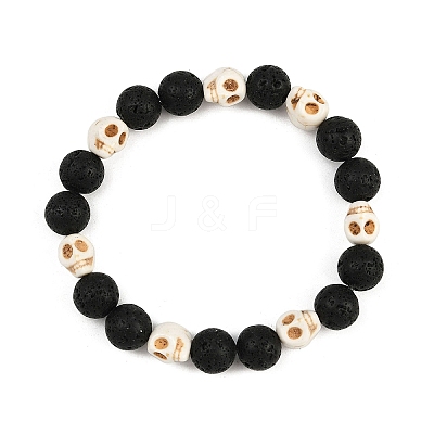 2Pcs Natural Lava Rock & Synthetic Turquoise Beads Stretch Bracelets for Men Women BJEW-JB12131-1