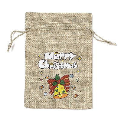 Christmas Printed Burlap Packing Pouches Drawstring Bags ABAG-Q053-02A-10-1