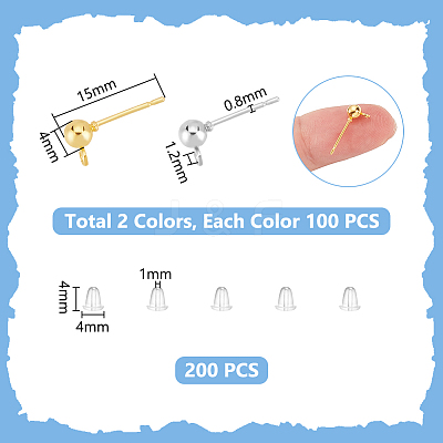 200Pcs 2 Styles Iron & 304 Stainless Steels Stud Earring Findings FIND-UN0003-46-1