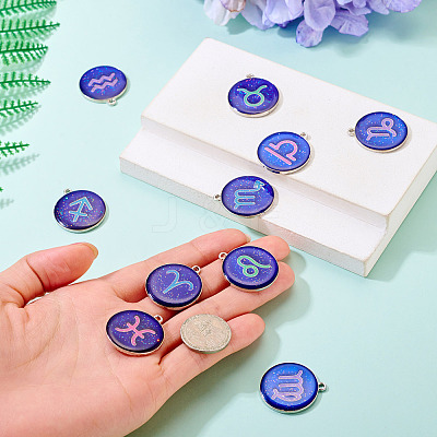 12Pcs 12 Constellations Epoxy Resin Pendants FIND-TAC0027-38-1