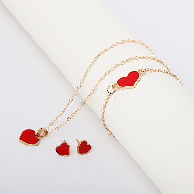 Heart Alloy Enamel Link Bracelets & Stud Earrings & Pendant Necklaces for Women FS-WG7E308-03-1