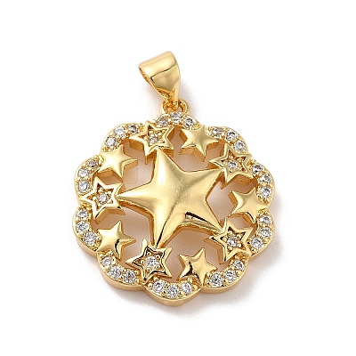 Rack Plating Brass Micro Pave Cubic Zirconia Pendants X-KK-A160-11G-1