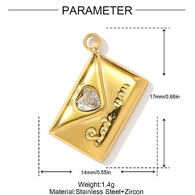 304 Stainless Steel Cubic Zirconia Pendants STAS-OY004-04G-1