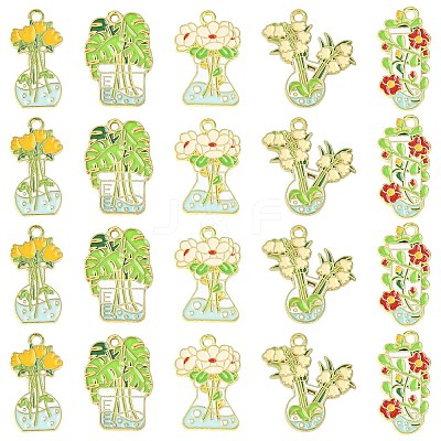 30Pcs 5 Styles Alloy Enamel Pendants ENAM-CJ0007-10-1