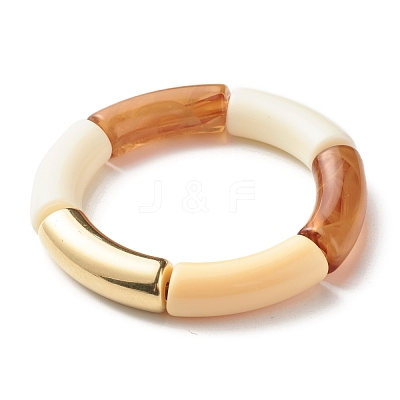Chunky Curved Tube Beads Stretch Bracelet for Teen Girl Women BJEW-JB06991-02-1