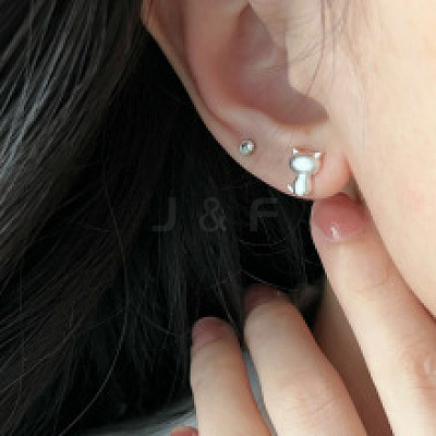 925 Sterling Silver Stud Earrings EJEW-C176-01B-MS-1