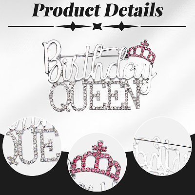 2Pcs Birthday Queen Rhinestone Pins JEWB-SP0001-11P-1