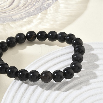 Natural Obsidian Round Beaded Stretch Bracelets GG-CBA12F1-02A-06-1