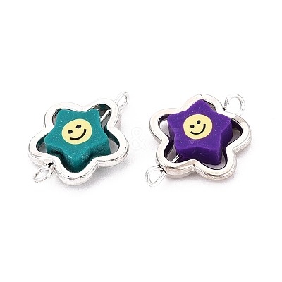 Polymer Clay Smiling Face Star Beads with CCB Plastic Frame Connector Charms CLAY-T022-27M-1