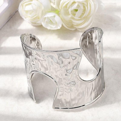 Hammered 304 Stainless Steel Open Cuff Bangles BJEW-K264-04P-1