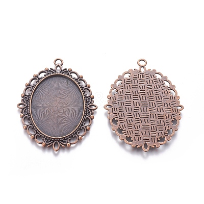 Tibetan Style Alloy Oval Pendant Cabochon Settings X-TIBE-473-R-NR-1