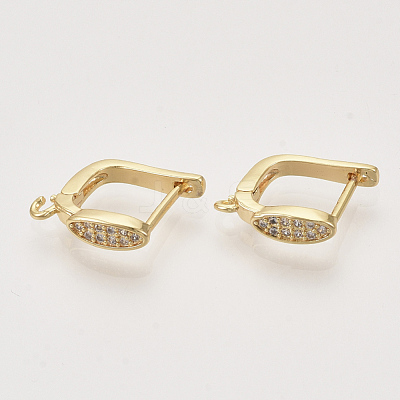 Brass Micro Pave Cubic Zirconia Hoop Earring Findings with Latch Back Closure KK-T048-032G-NF-1