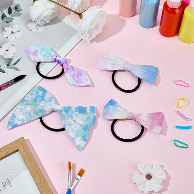 12Pcs 4 Styles Bowknot Cotton Elastic Hair Ties OHAR-SP0001-09-1
